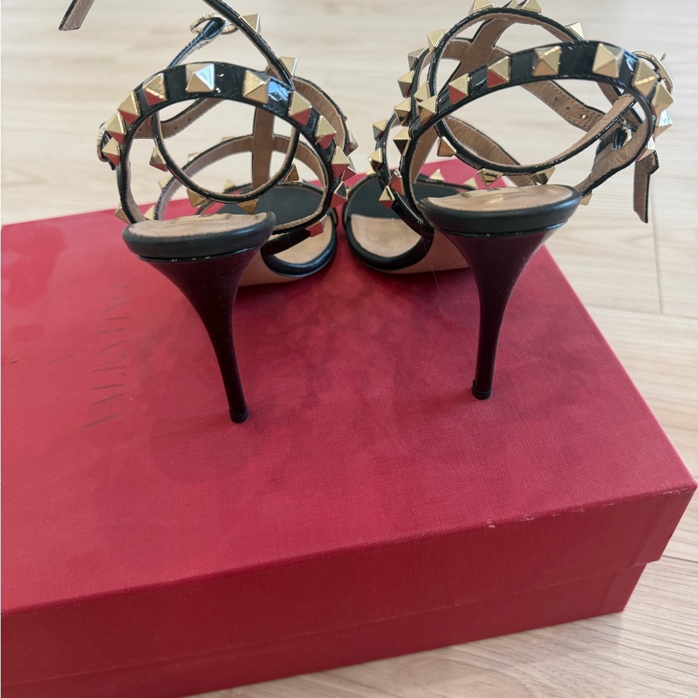 Valentino Black Patent Rockstud Strappy Heels with Gold Studs - Picture 3 of 5